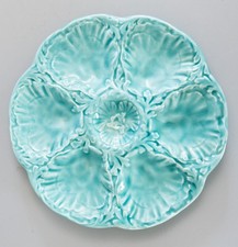 Vintage French Gien Turquoise Aqua Blue-Green Majolica Oyster Plate, circa 1950