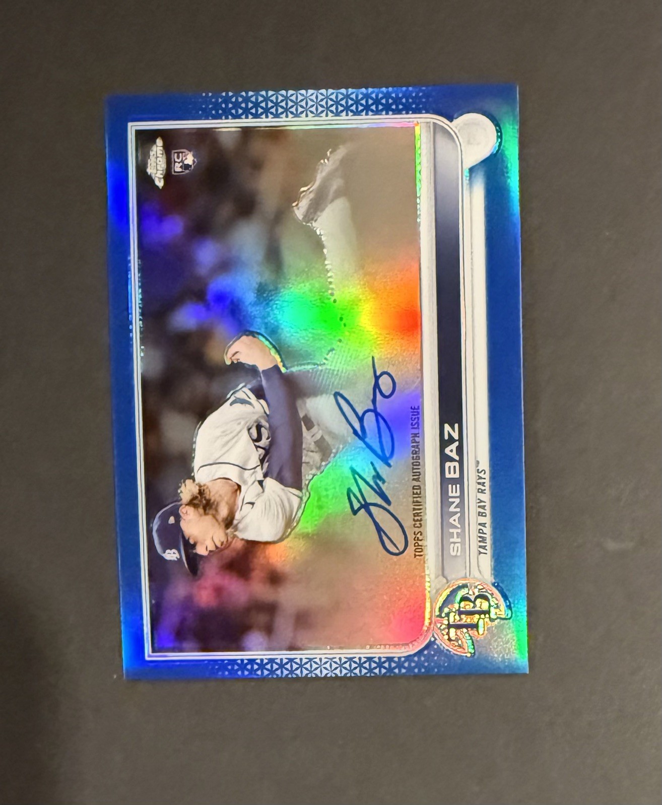 Shane Baz 2022 Topps Chrome True Blue Refractor Rookie RC Auto /150 Rays Orioles