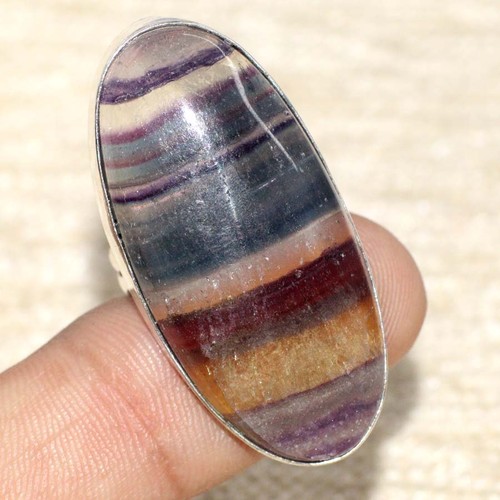 925 Silber vergoldet Fluorit Ring Handarbeit Edelstein Schmuck Größe US 6 GW