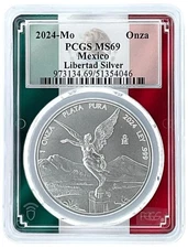 2024 Mexico 1oz Silver Libertad PCGS MS69 - Flag Picture Frame