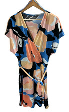 Nine West Dolman Sleeve Wrap Dress Sz XXL 2X Blue Peach Floral Y2K Artsy Resort
