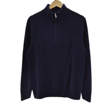 Quince Men Mongolian Cashmere Quarter Zip Sweater TRUE Navy Sleeved Top M