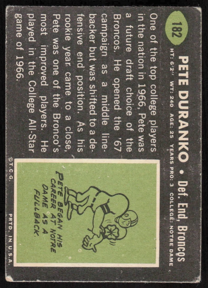 1969 Topps #182 Pete Duranko RC - $1 SHIPPING (JB4) - Image 2 of 2