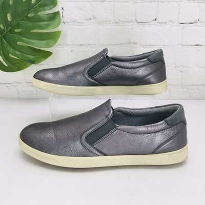 Ecco Women's Loafer Size 39 / US 8 Metallic Gray Leather Slip On Shoes Sneakers
