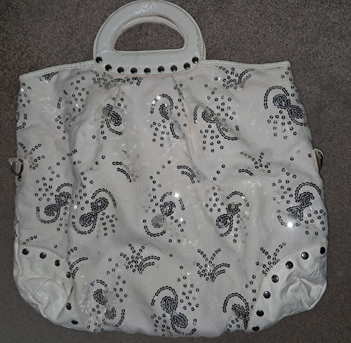 Outgoing Summer Sparkling Sequin Bag With Shoulder Large Strap. White/cream - Picture 2 of 4