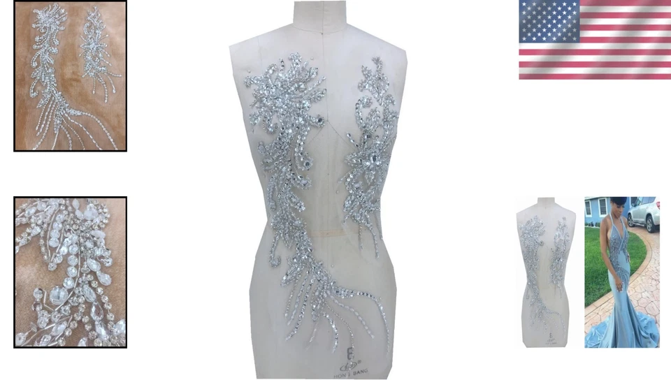 Elegant Handmade Rhinestone Crystal Applique - 60cm Flower Patch for Weddings - Image 2 of 4