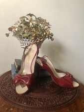 Vintage 1940 s Pinup Cherry Red Snakeskin Peep Toe Heels, 7.5
