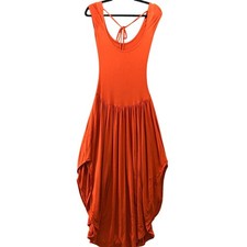 Urban Outfitters Midi Dress XS Handkerchief Hem Cap Sleeve Orange Scoop Neck