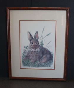 MARGARET M. MICHEL FRAMED MATTED SIGNED & NUMBERED "FLIP" RABBIT PRINT 16X13