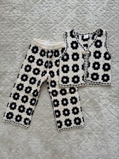 ZARA Set completo all'uncinetto bambina bottoni manica corta top pantaloni taglia 4-5 anni