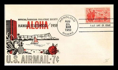 DR JIM STAMPS US COVER HAWAII STATEHOOD AIR MAIL FDC SCOTT C55 HAND CANCEL