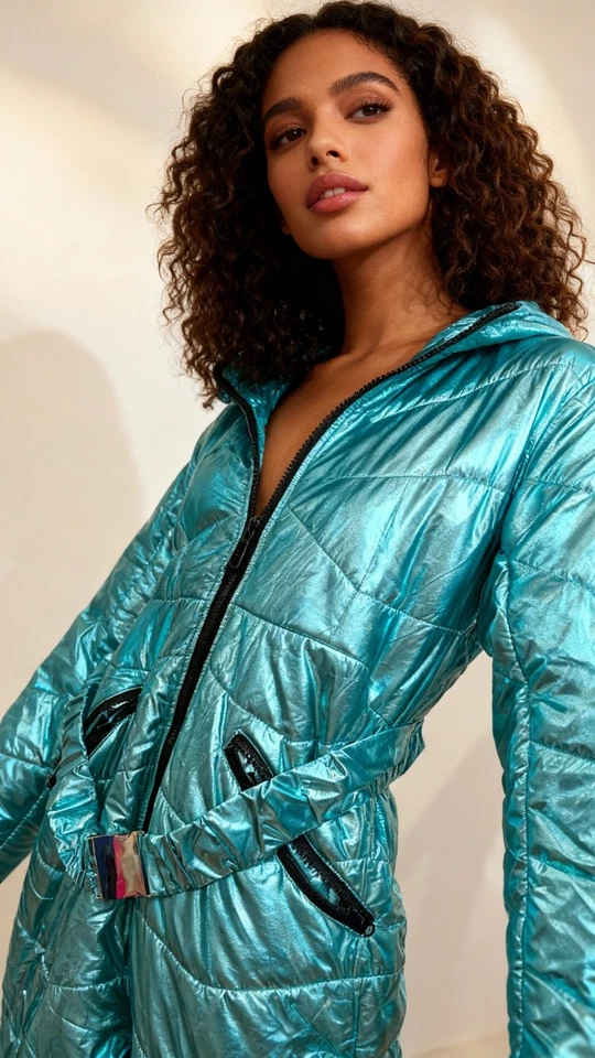 Traje de nieve turquesa para mujer Traje de esquí aislado de una pieza, snowboard – Talla XL Foto 2 de 4