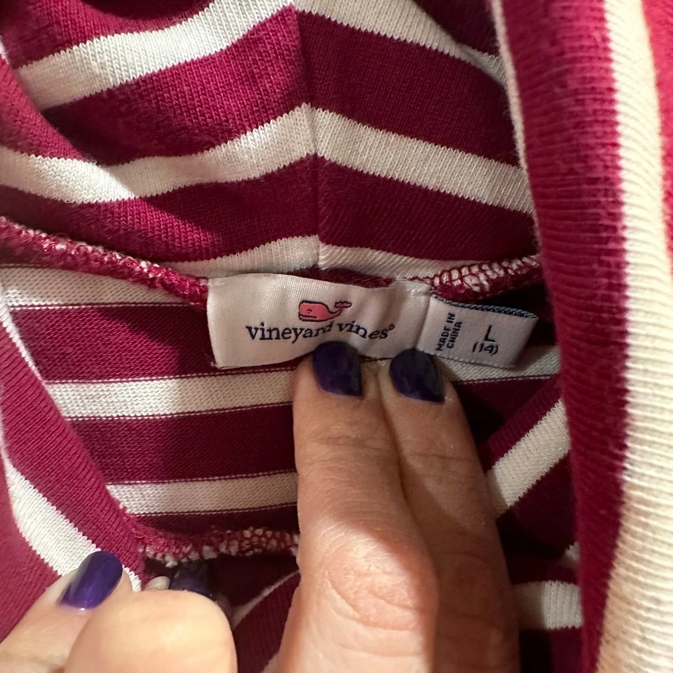 Vineyard Vines Cowl Neck Maroon Striped 100% Cotton Sweater Dress Size Large 14 - Image 3 of 4