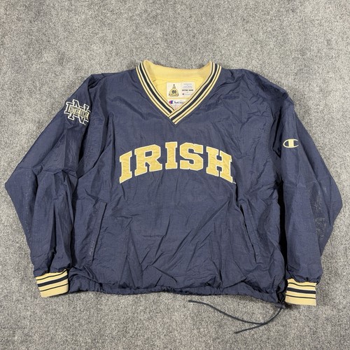 Vintage 90s Champion Notre Dame Windbreaker Jacket Mens Size XL Blue Pullover