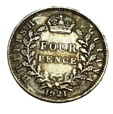 1921 George V British Guiana Guyana Four-Pence Silver Coin Low 90k Mintage #R90 - Image 1 of 2