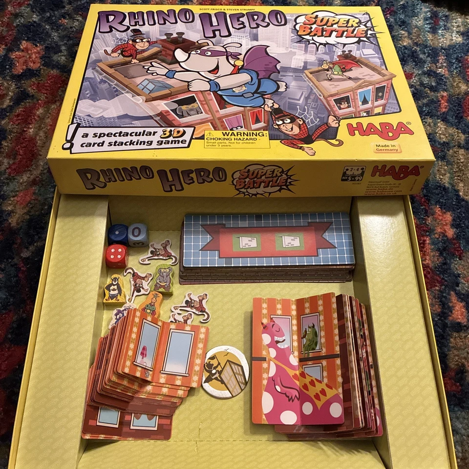 Rhino Hero Super Battle COMPLETO HABA 2017 Piezas de Madera 3D Apilamiento Juego V BUENO Foto 2 de 4