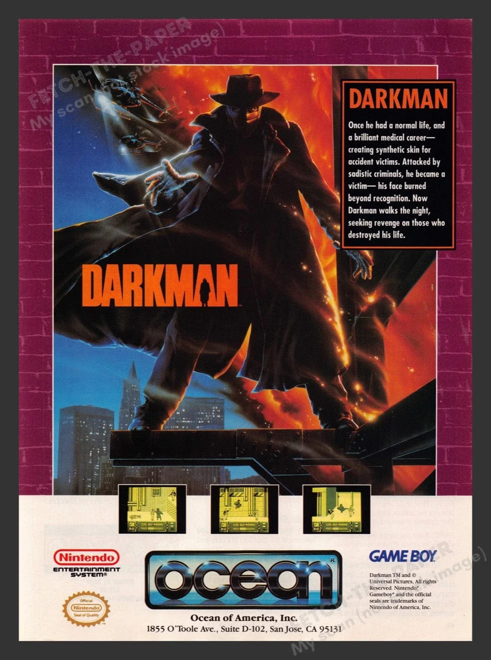 Darkman Game Boy 1990s Video Game Print Advertisement 1991