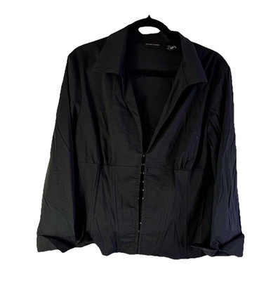 Vintage Y2K Vamp Goth Hook Latch Corset Top Shirt Black Womens 12