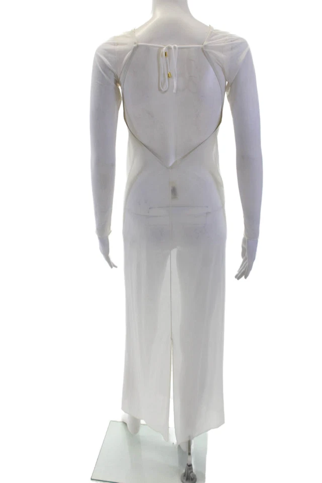 Дизайнерское женское макси-платье белое с длинным рукавом на шнурке пляжное размер S - Изображение 3 из 4