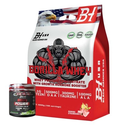 Gorilla Whey 5kg Banane Erdbeere Lean Protein Taurin +FREE EAAs Black Hammer USA