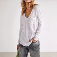 Free People We The Free Betty Slouch V-Neck Long Sleeve White Size Medium NWOT