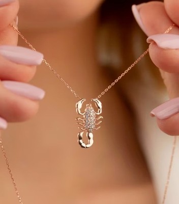 Scorpion Beauty Pendant 2Ct Round Cut Simulated Diamond 14K Rose Gold Plated