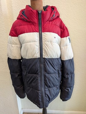 Y2k Vibe Tommy Hilfiger Mens Size Small Quilted Hooded Color Block Puffer Jacket