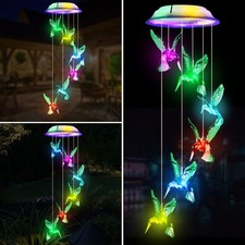 Fohil Solar Hummingbird Wind Chimes, Color Changing Solar Wind Chimes for Out...