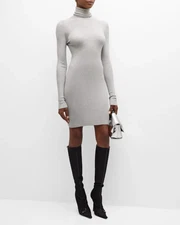 ENZA COSTA Silk Turtleneck Mini Dress Heather Grey XL $325 E2 334