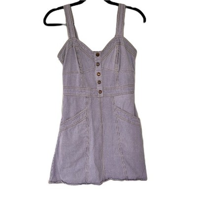 Y2K Jopar Pinstripe Light Blue Denim Mini Dress with Front Pockets Sz M