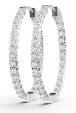 14K White Gold Lab Grown Diamond Hoop Earrings 1 Ct Total Inside Out 22 mm