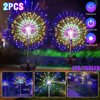 REDTAGTOWN 120/150LED Solar Firework Light Outdoor Waterproof Path Lawn Garden Decor Lamp