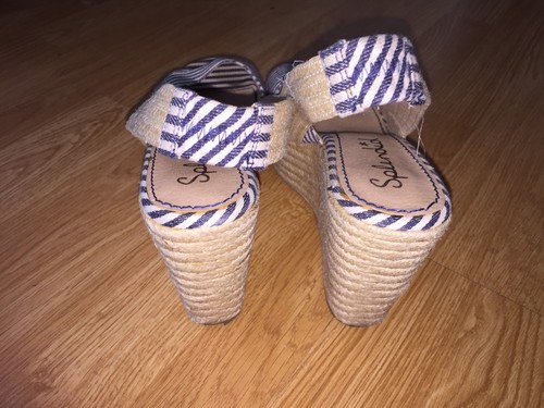 Anthropologie SPLENDID 10 M White Blue Striped Slingback Wedges High Heels - Picture 5 of 7