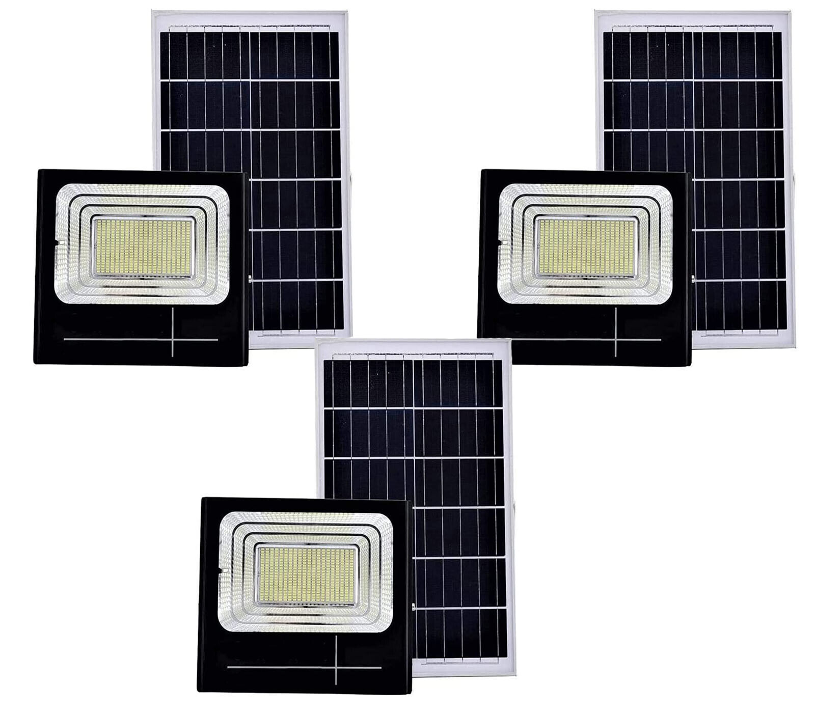 Set 3 Proiettori Solari LED 200W Professionali IP66 Luce Fredda 6500K
