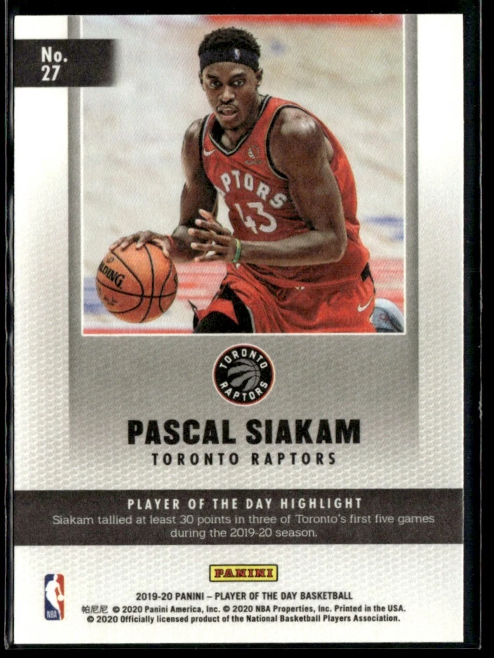 2019-20 Panini Player of the Day Pascal Siakam #27 - Image 2 of 2