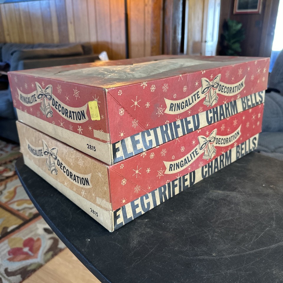 Lot Of 2 NOS Vintage Christmas Charm Bells Light Up Swag in Box