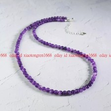 Fashion 4mm Amethyst Choker Delicate Beads Necklace Crystal Dainty Choker 18"