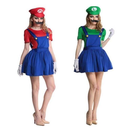 C24 - Women's Costume Super Mario Luigi Dress Hat S M L Carnival Carnival  - Picture 1 of 3