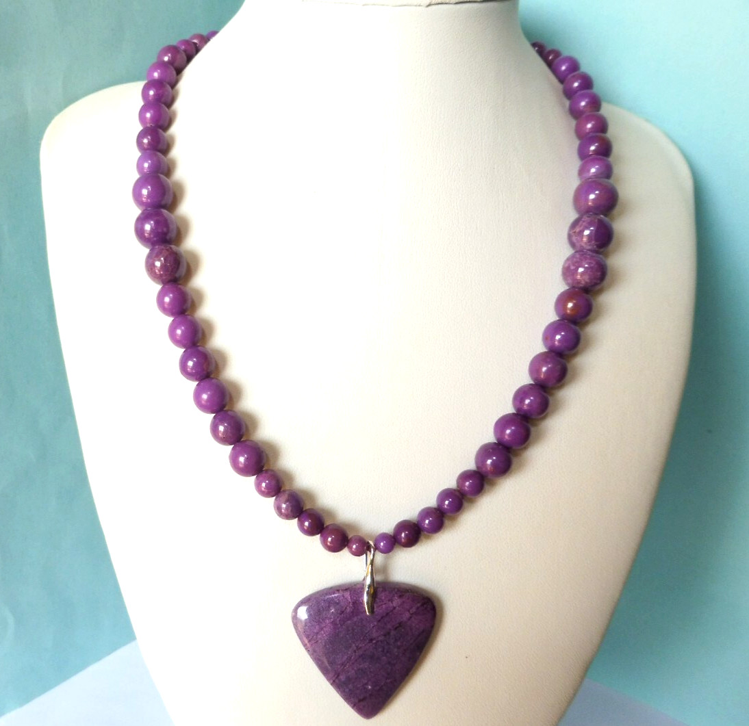 Collier en Phosphosidérite précieuse 44,50cm fermoir argent massif hypoallergénique