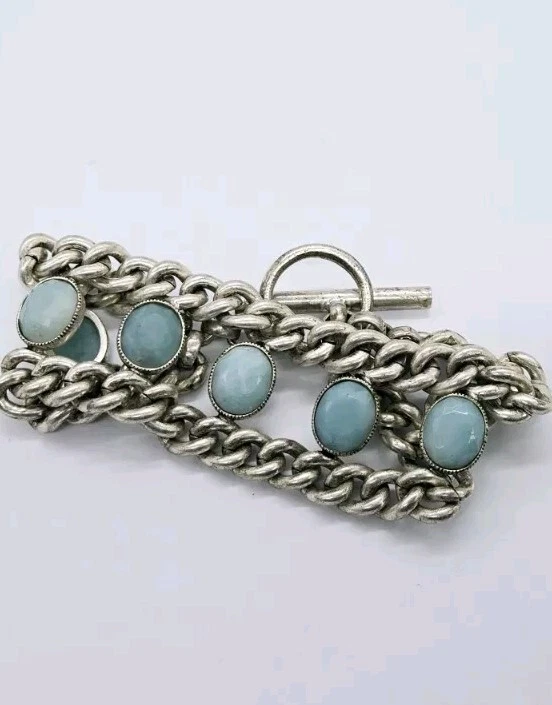 Pulsera de eslabones modernistas Kenneth Cole tono plata palanca color turquesa acento Foto 2 de 4