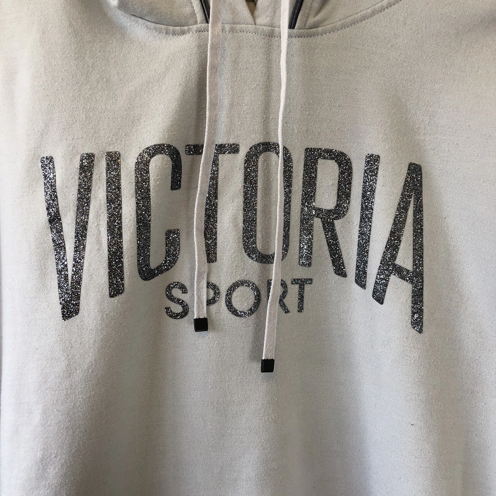 UNDERCOVER Victoria’s Secret Sport Felpa con Cappuccio Donna Grigio Chiaro Cropped Logo Shimmer Medium
