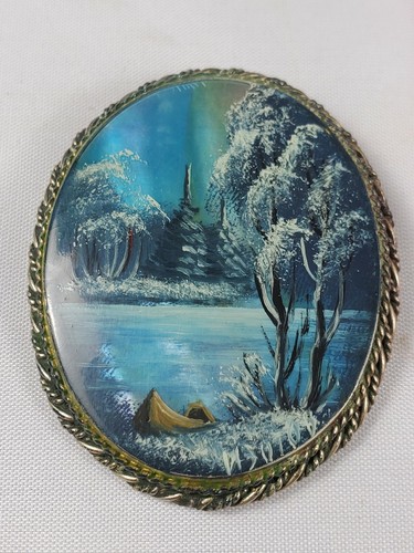 Russian Mother Of Pearl Pin Broach Hand 