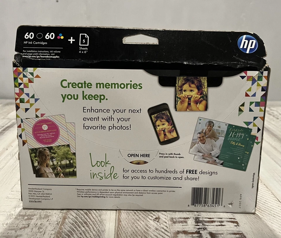 HP Genuine 60 Black & Tri-color Combo Pack plus HP Photo Paper Expire 2017 NIB - Image 2 of 4