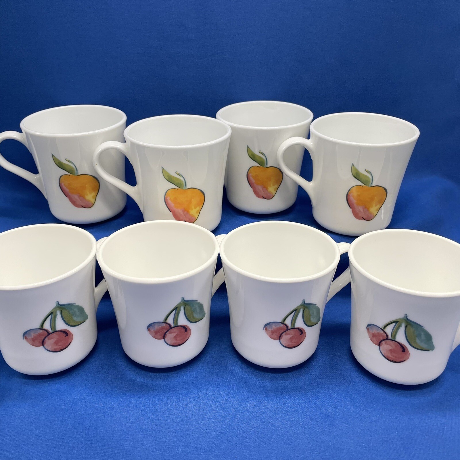 Corelle Corning Fruit Basket Cherry Apple Coffee Tea Mug Set Of 8 Vintage 8oz