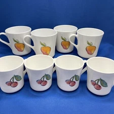Corelle Corning Fruit Basket Cherry Apple Coffee Tea Mug Set Of 8 Vintage 8oz
