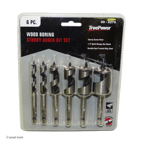 STUBBY AUGER BIT SET – woodworking tools – screw point drill bits – quick change - 第 1/1 張圖片