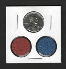 WWII 1943 STEEL PENNY + BLUE & RED OPA FOOD RATION TOKENS  - ALL UNCIRCULATED