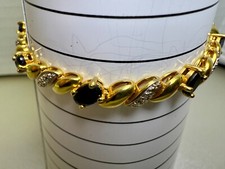 STERLING SILVER 18K GOLD OVERLAY BLUE SAPPHIRE & Dimond TENNIS BRACELET ca 8?