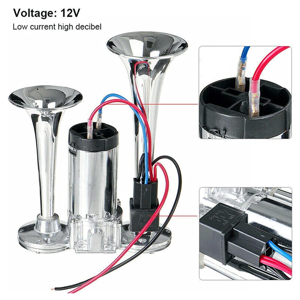 12V LKW Hupe Luft Horn mit Kompressor 600Db Super laut Doppelrohr Lufthorn Kit - Bild 2 von 4