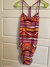 Nike Swim Women  s Logo Reversible Swimsuit One Piece SZ 14 40 Purple Pink Orange
